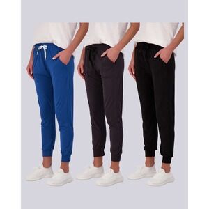 Real Essentials 3 Pack Womens Joggers Elastic Waist Drawstring Pockets